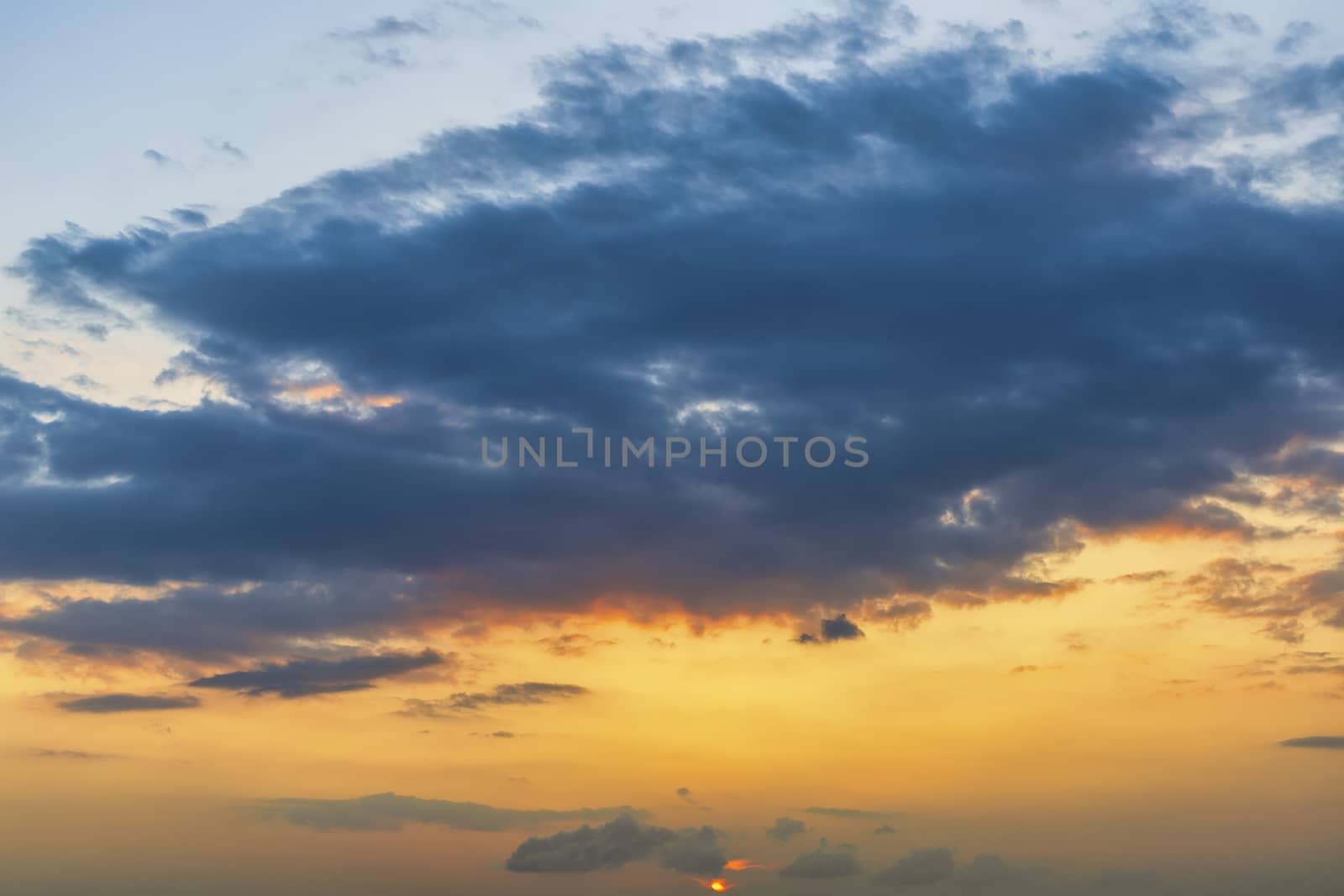 Sky with cloud and sun ray yellow and blue color background. With copy space for text or design.