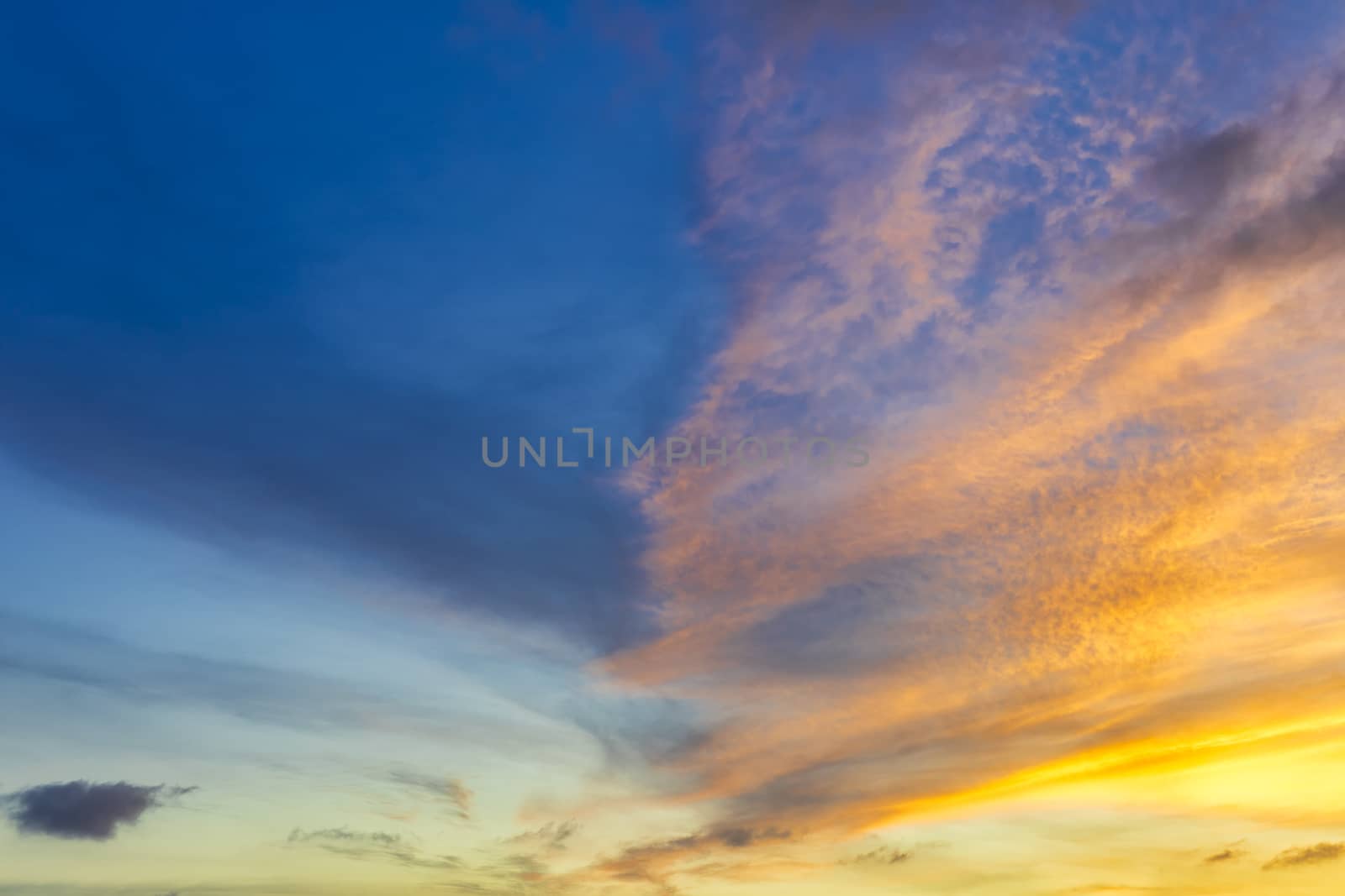Sky with cloud and sun ray yellow and blue color background. With copy space for text or design.