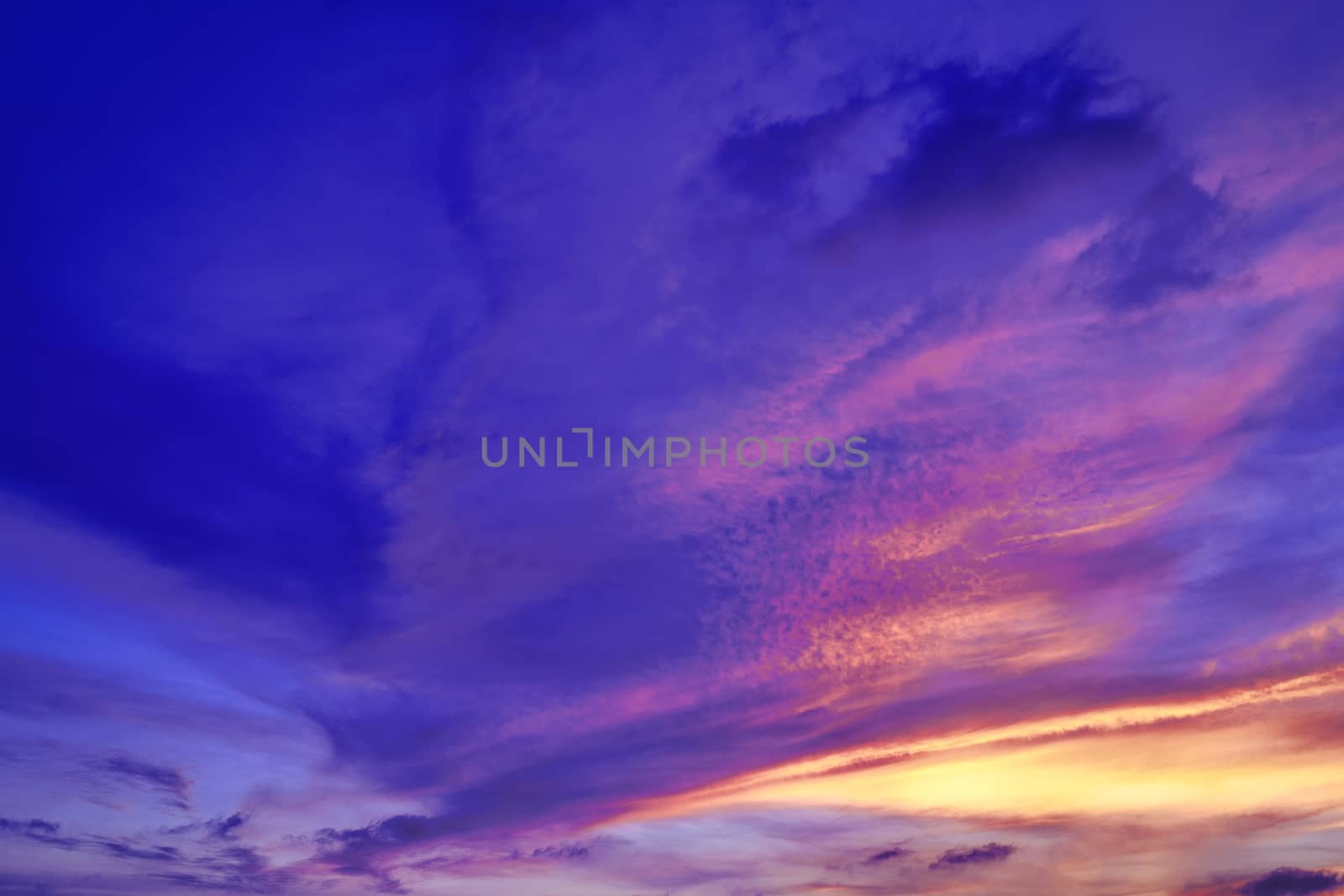 Sky with cloud and sun ray yellow and blue color background. With copy space for text or design.