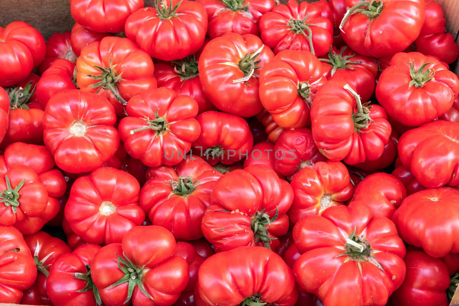 Ripped sicilian tomatoes for sale at a market