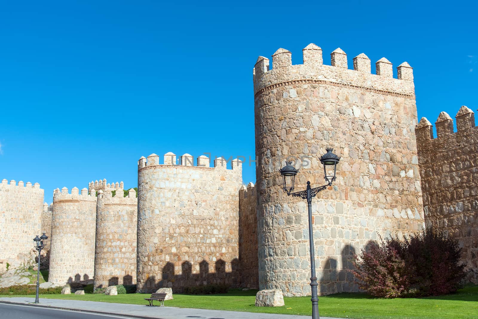 The famous city wall of Avila in Spain on a sunny day