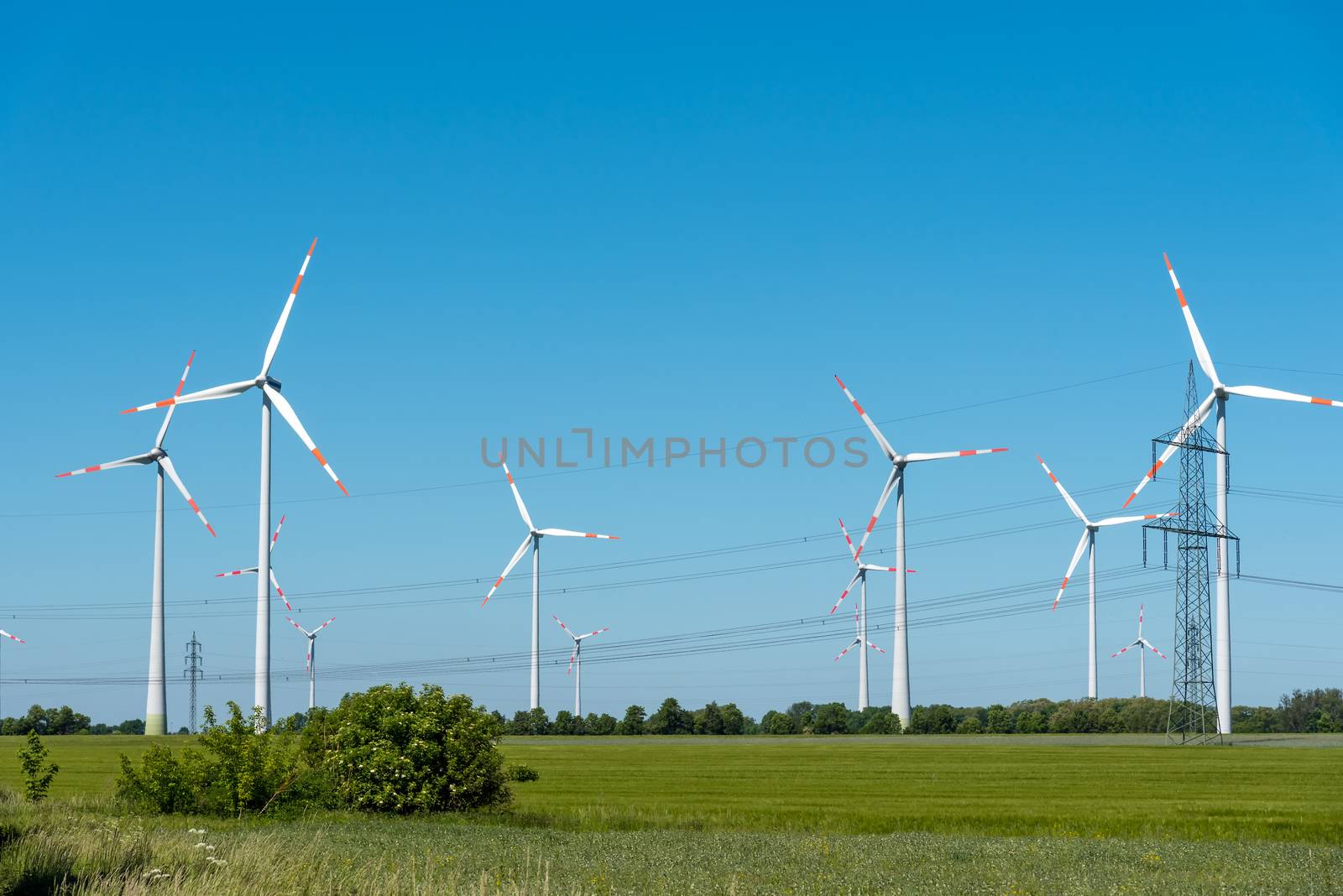 Power lines and wind engines seen in Germany
