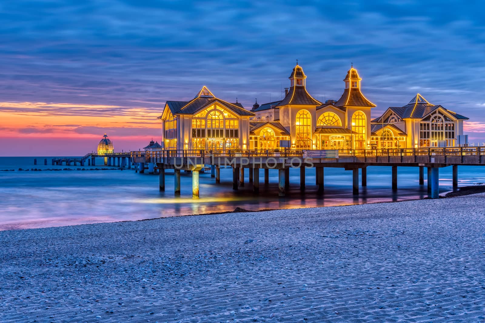 The beautiful sea pier of Sellin on Ruegen island in Germany before sunrise