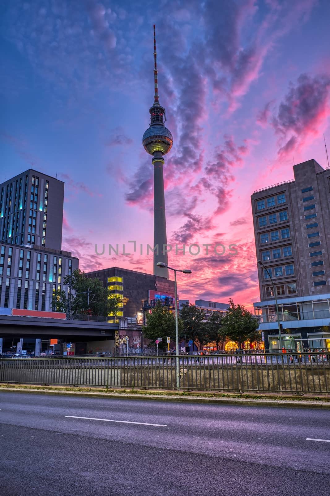 The famous Television Tower in Berlin at sunset