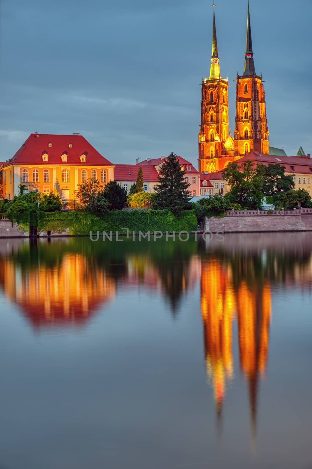 The Cathedral of St. John the Baptist in Wroclaw, Poland, at dusk