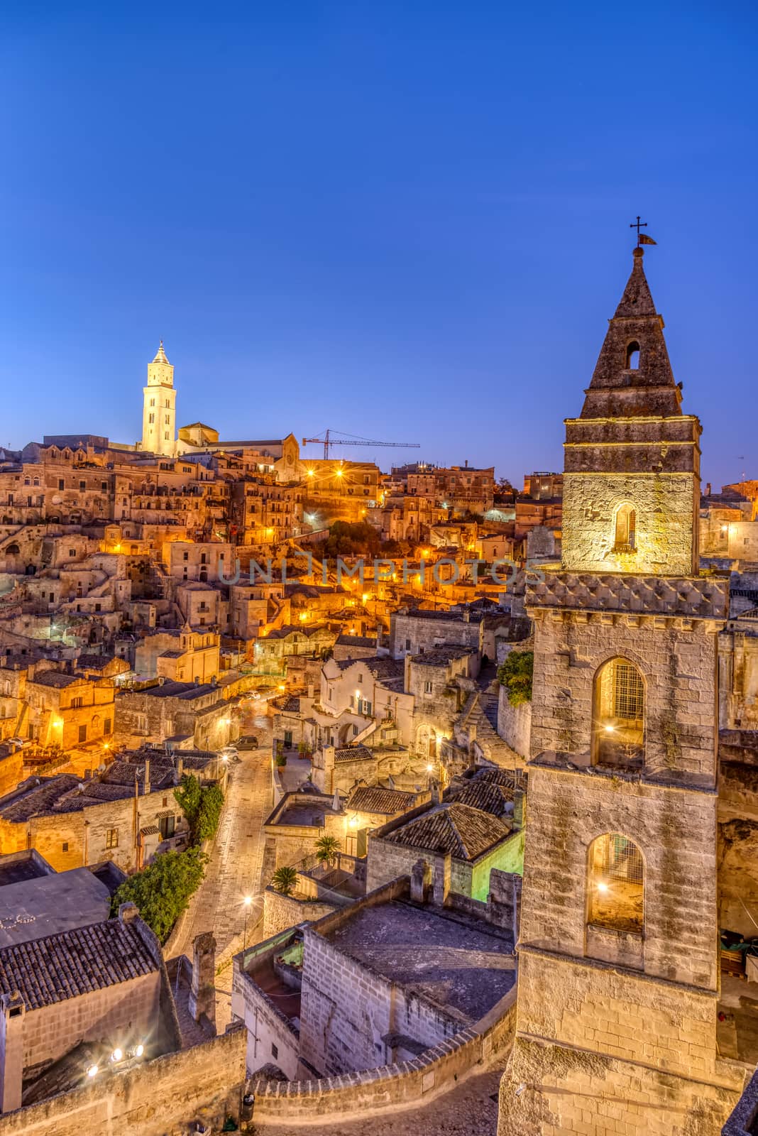 The old town of Matera in southern Italy before sunrise