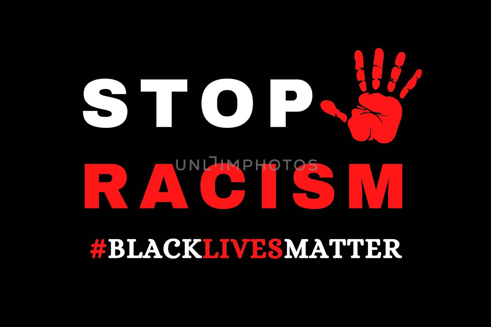 Stop Racism Illustration showing blood red palm with Black Lives Matter hashtag. There is a huge protest going on in many cities of United States of America over the death of George Floyd
