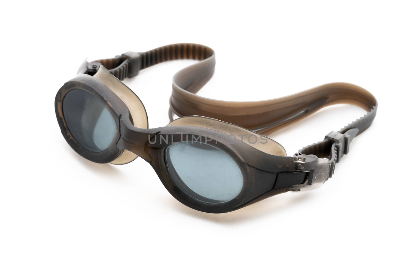 Black swimming goggles isolated on white background.