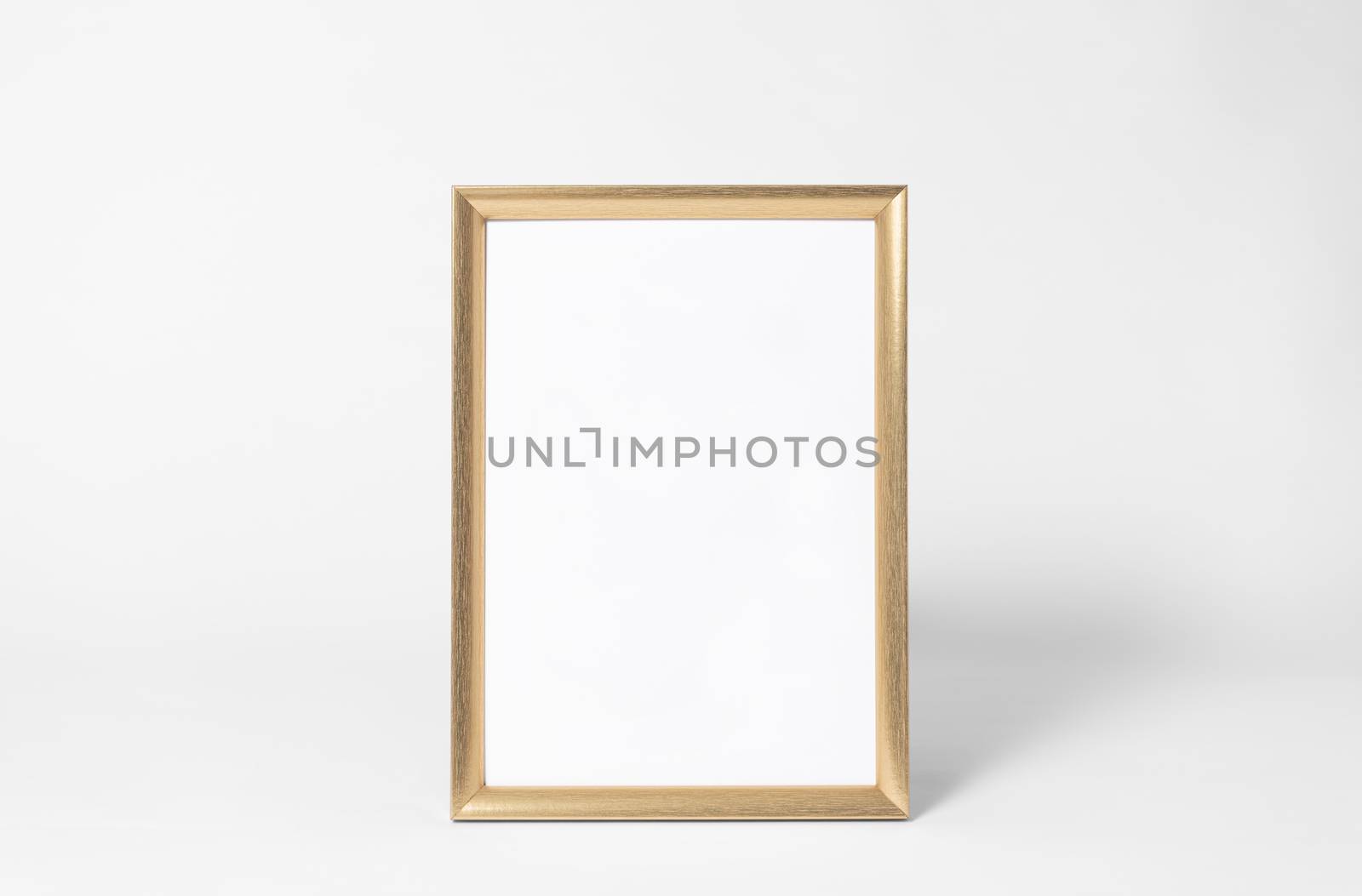 Interior mockup golden frame for design text advertising on gray background.