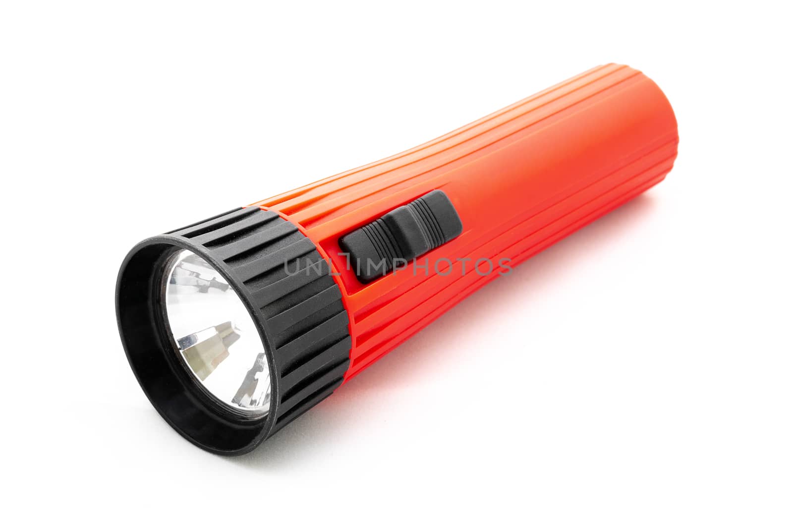 Equipment, tool, flashlight isolated on white background.