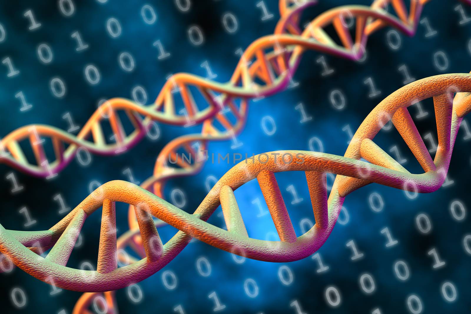 3D rendering of DNA digital data storage concept.