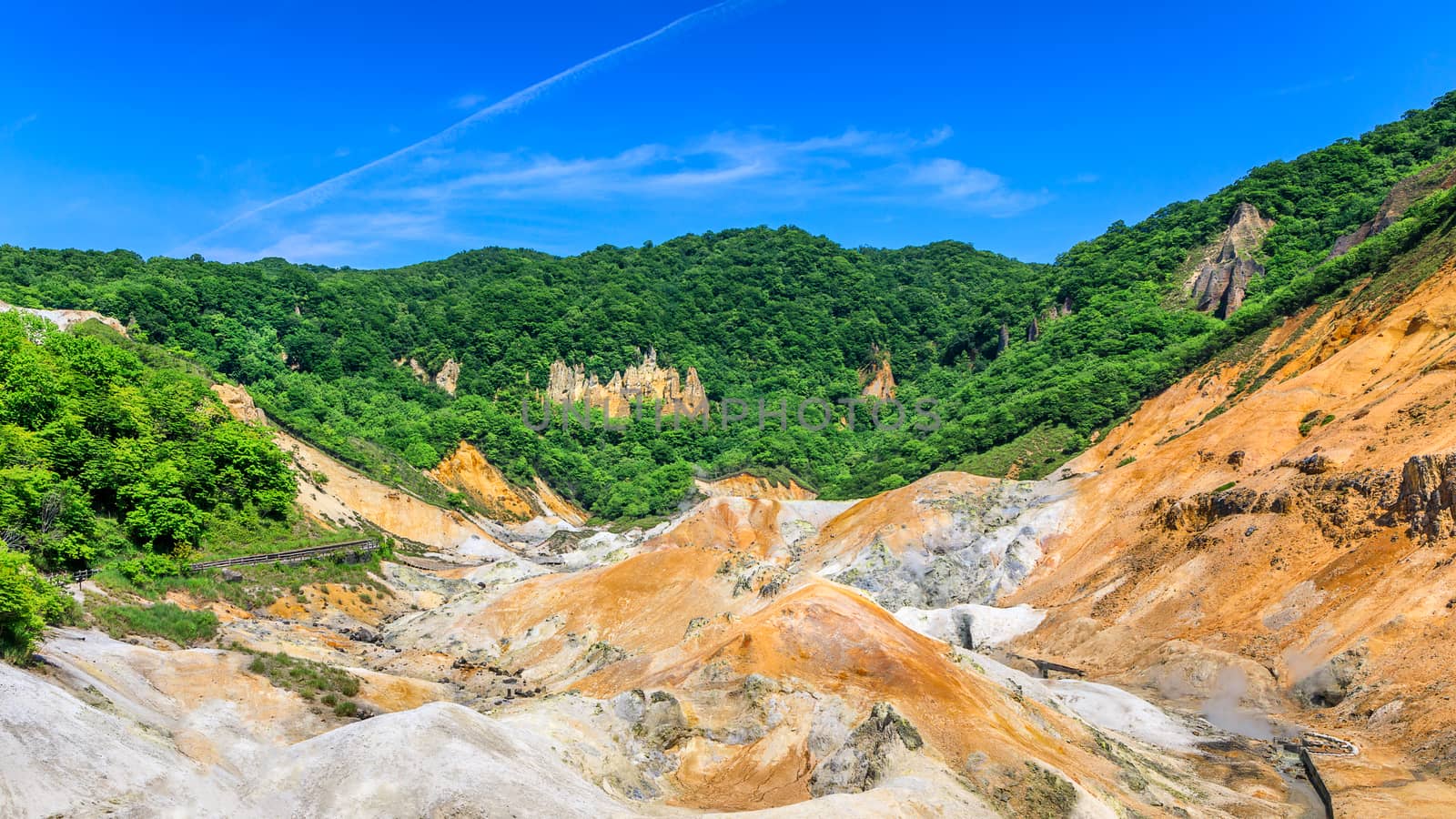 Scene of mountain and blue sky in Hokkaido, Japan.