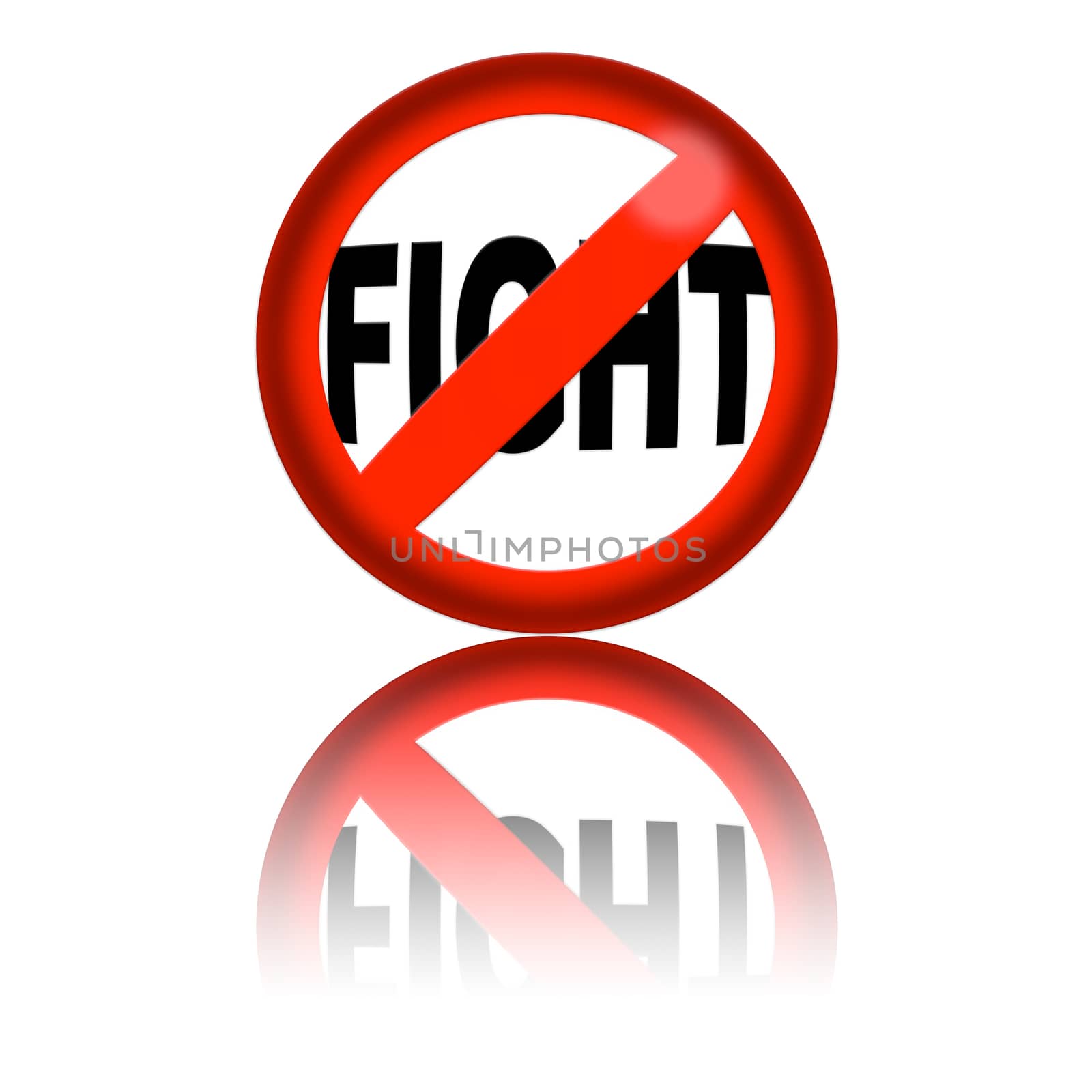 3D sphere no fight sign with reflection
