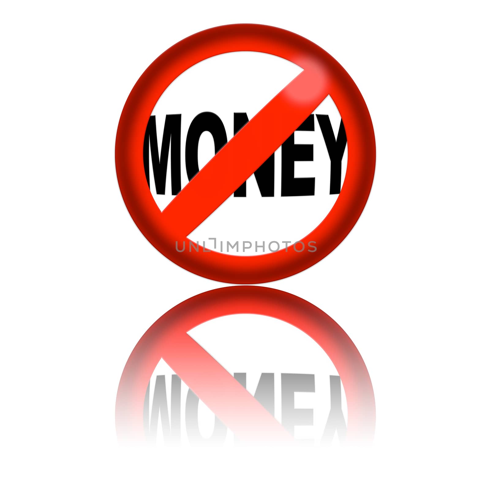 3D sphere no money sign with reflection