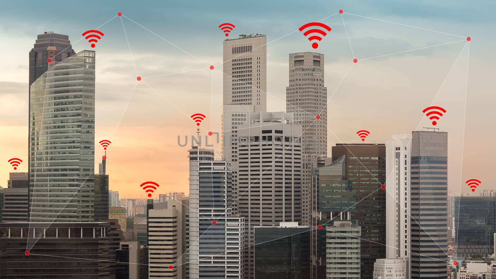 IOT and Smart City Concept Illustrated by Wireless Networking an by supparsorn
