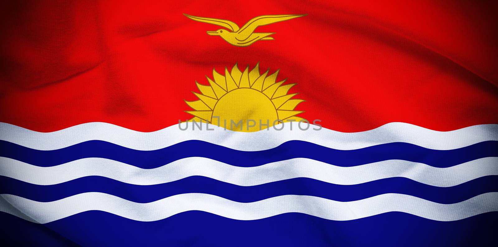 Wavy and rippled national flag of Kiribati background.