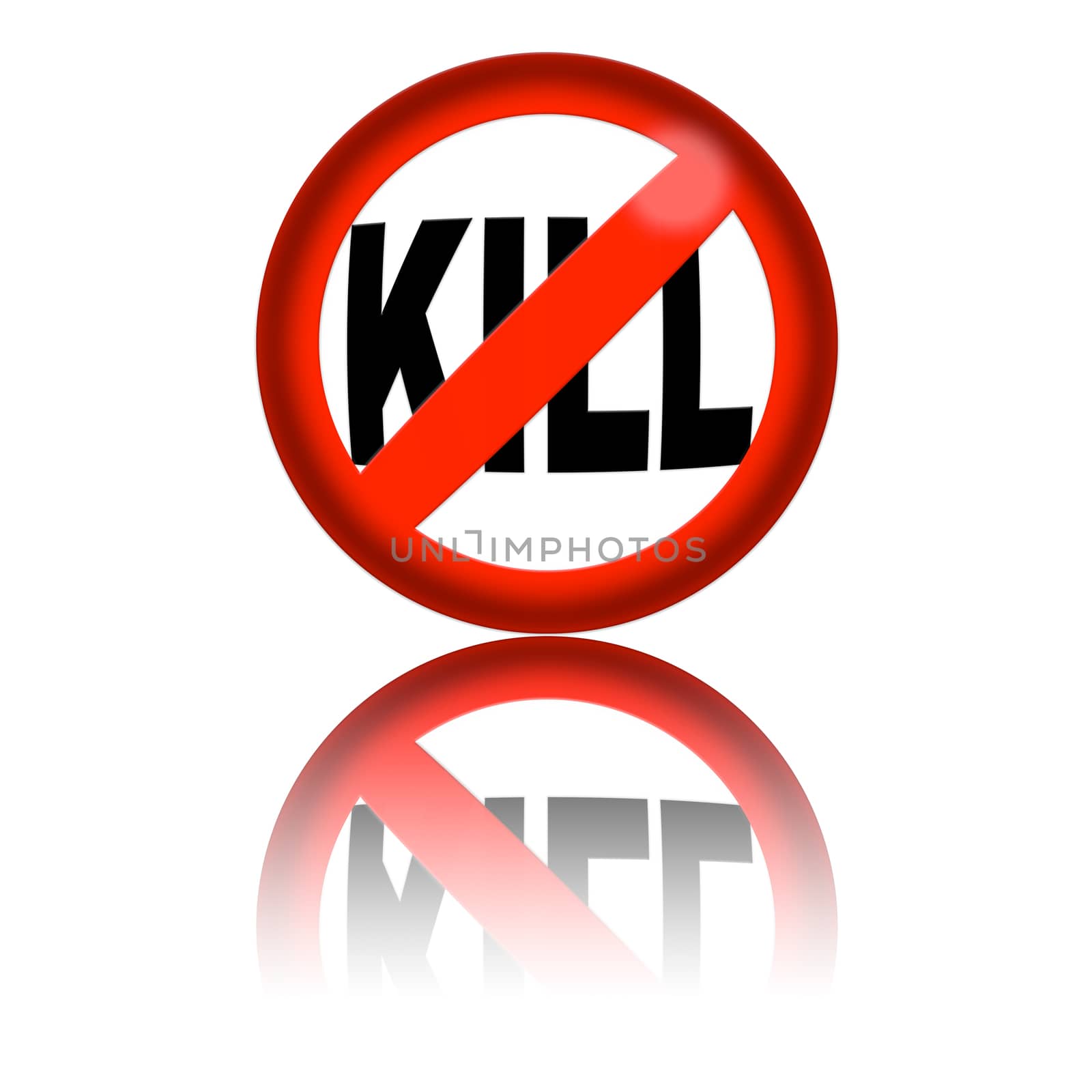 3D sphere no kill sign with reflection