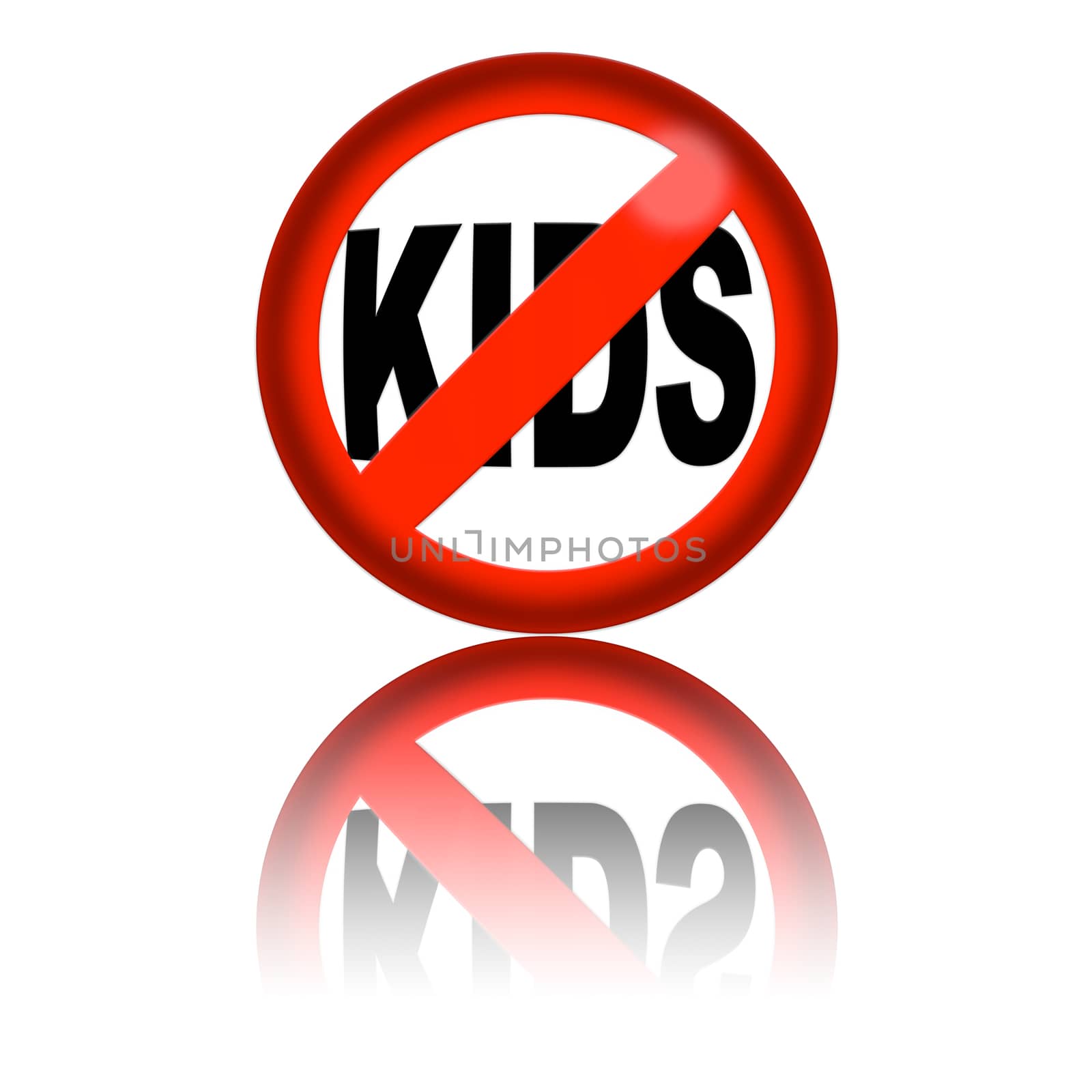 3D sphere no kids sign with reflection