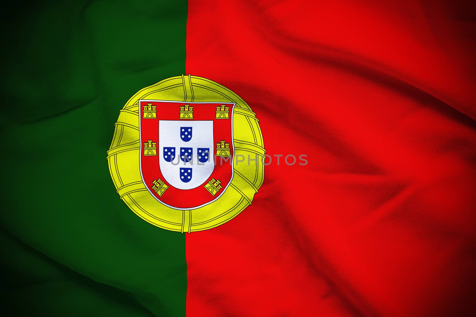 Wavy and rippled national flag of Portugal background.
