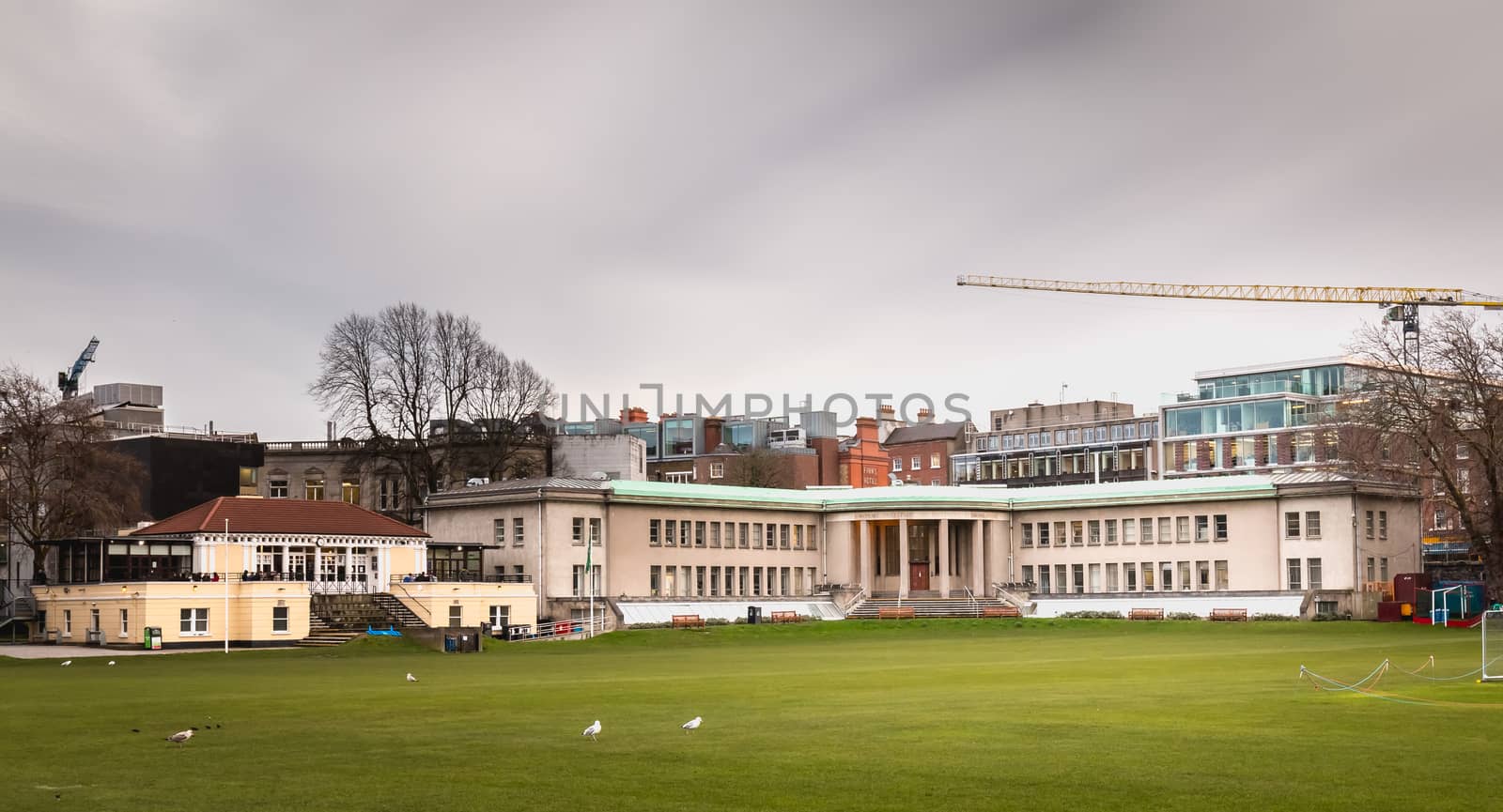 Dublin, Ireland - February 11, 2019: Architecture detail of Moyne Institute of Preventive Medicine in the city center on a winter day