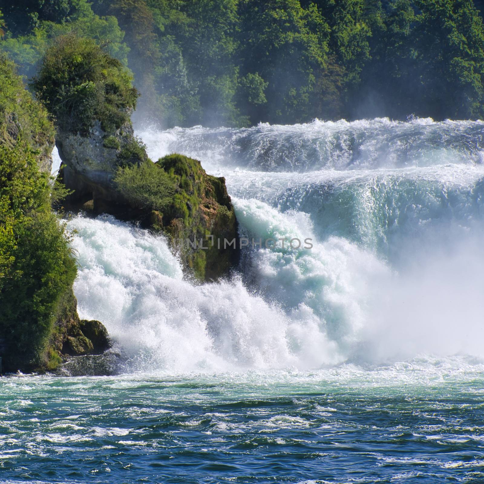 the famous rhine falls in the swiss near the city of Schaffhausen - sunny day and blue sky