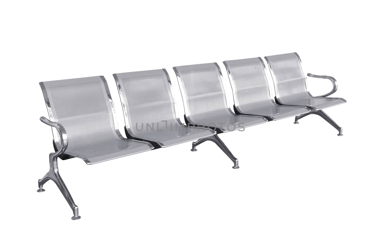 Waiting stainless steel chairs isolated on white background with clipping path.