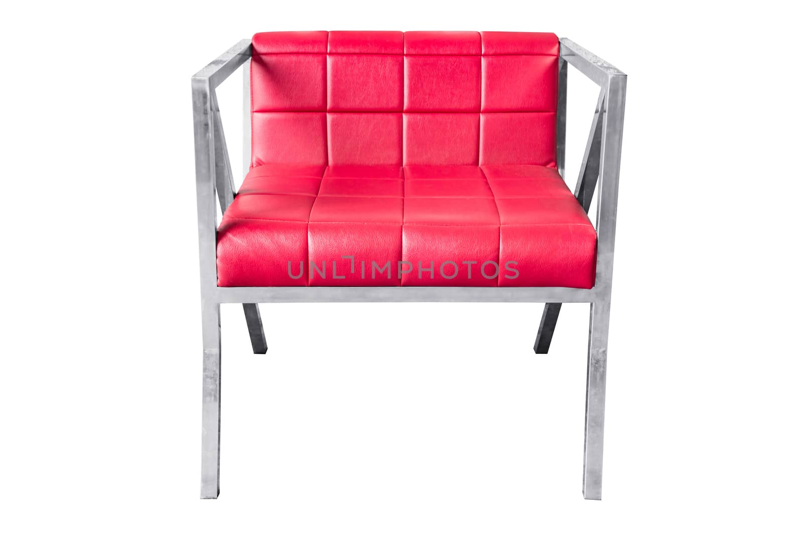 Stainless steel chair with leather cushion isolated on white, work with clipping path.