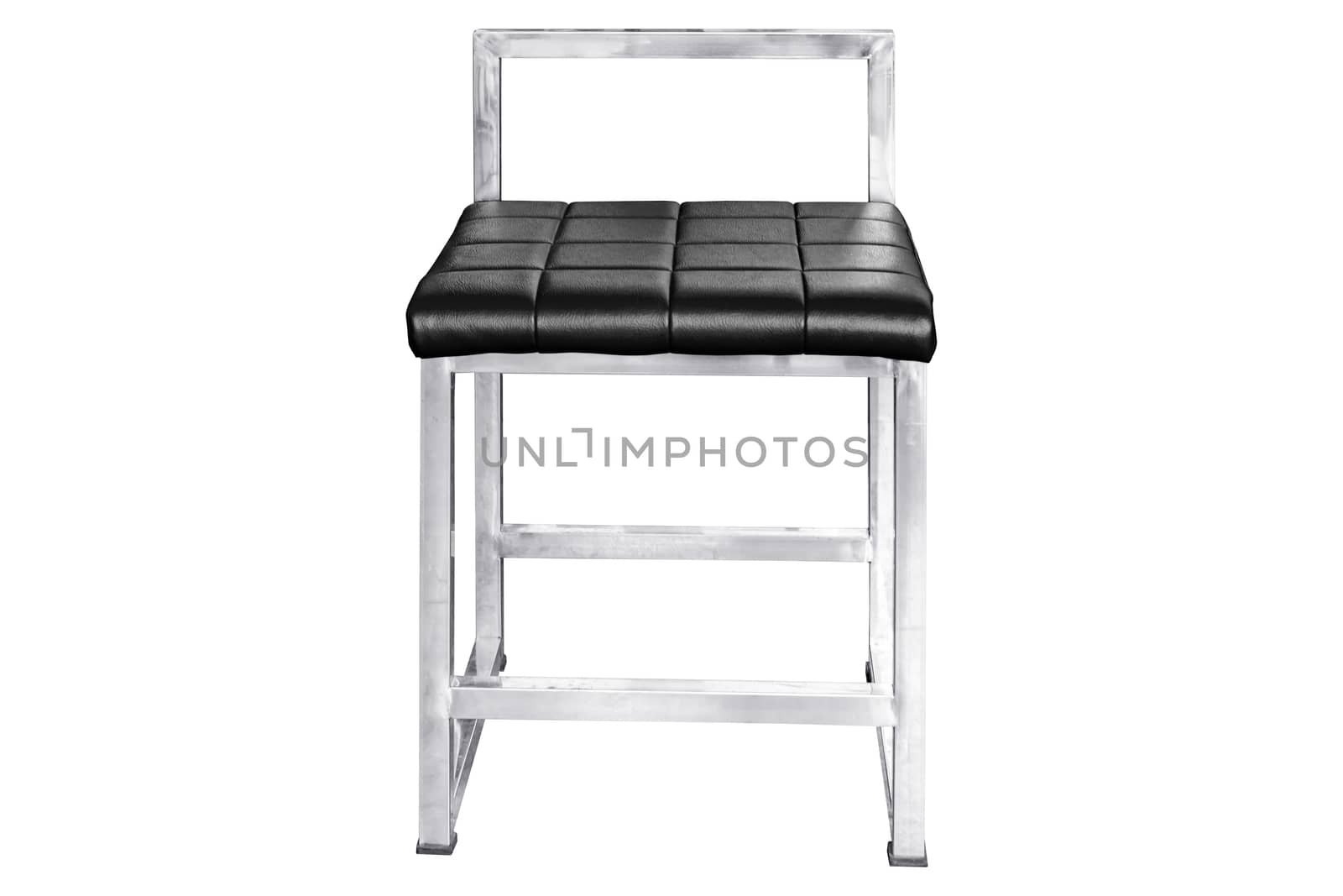 Stainless steel chair with leather cushion isolated on white, work with clipping path.