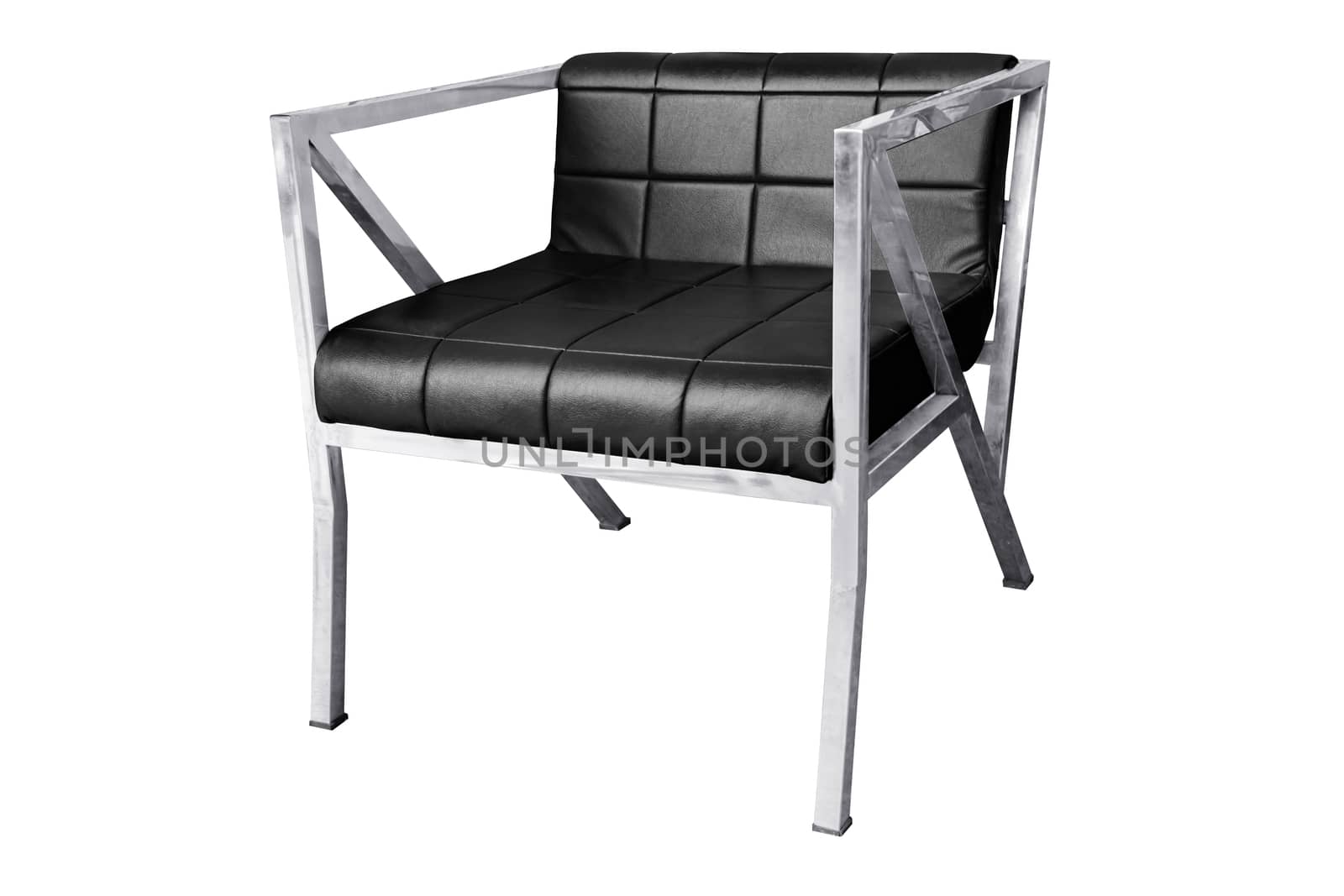 Stainless steel chair with leather cushion isolated. by NuwatPhoto