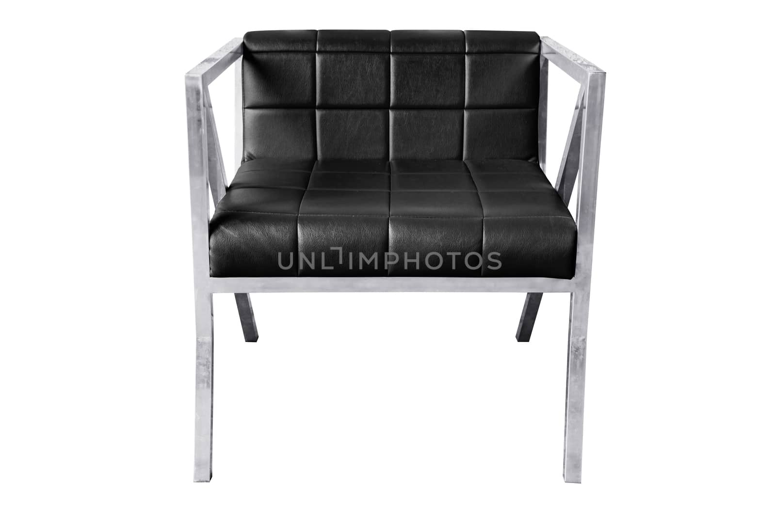 Stainless steel chair with leather cushion isolated on white, work with clipping path.