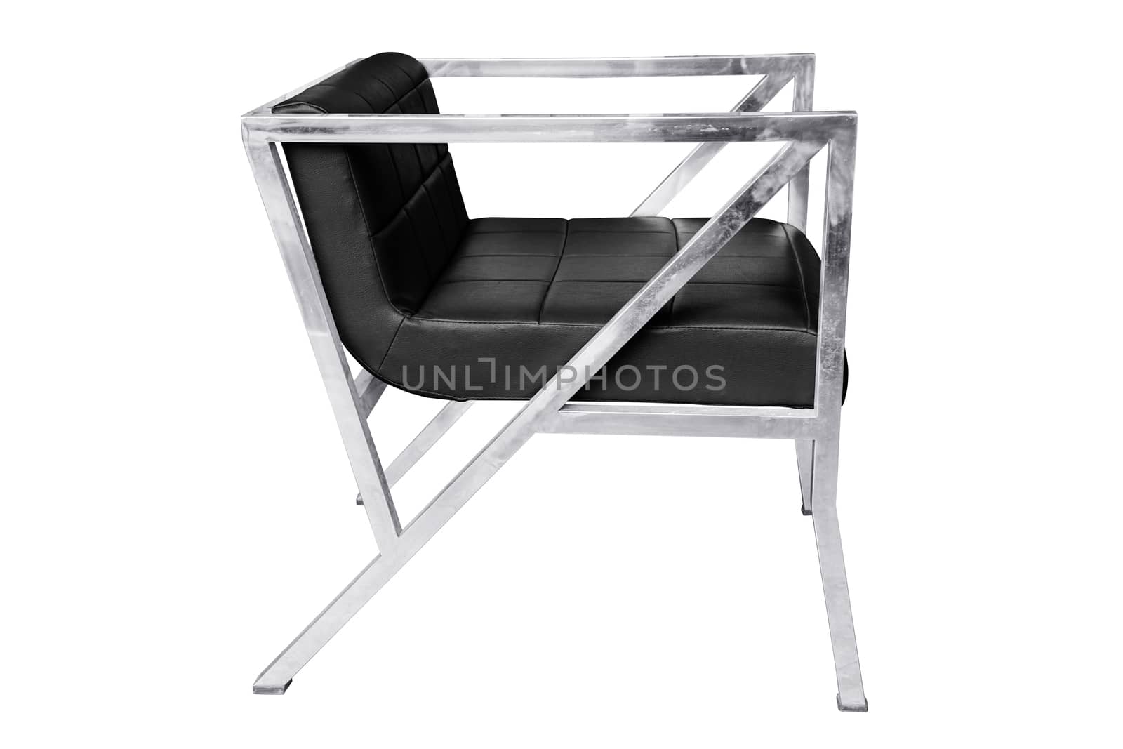 Stainless steel chair with leather cushion isolated on white, work with clipping path.