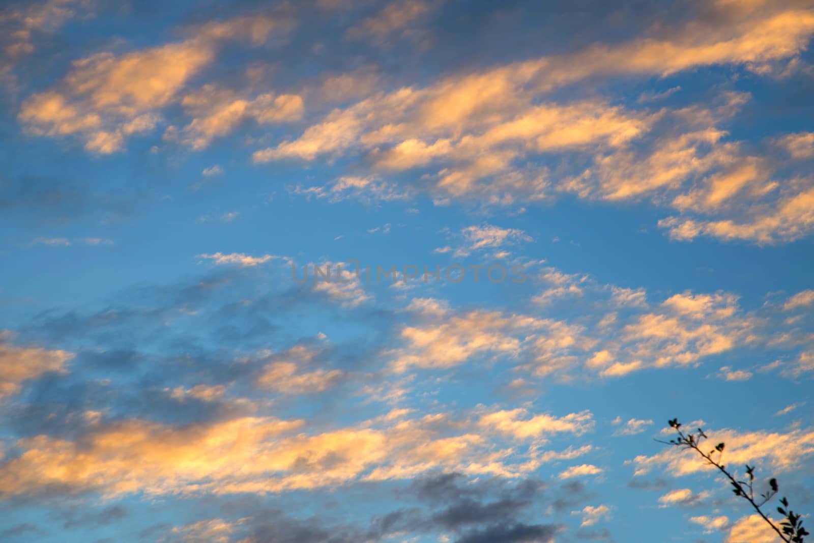 Blue sky with white clouds And the light of the sunset. by numberone9018