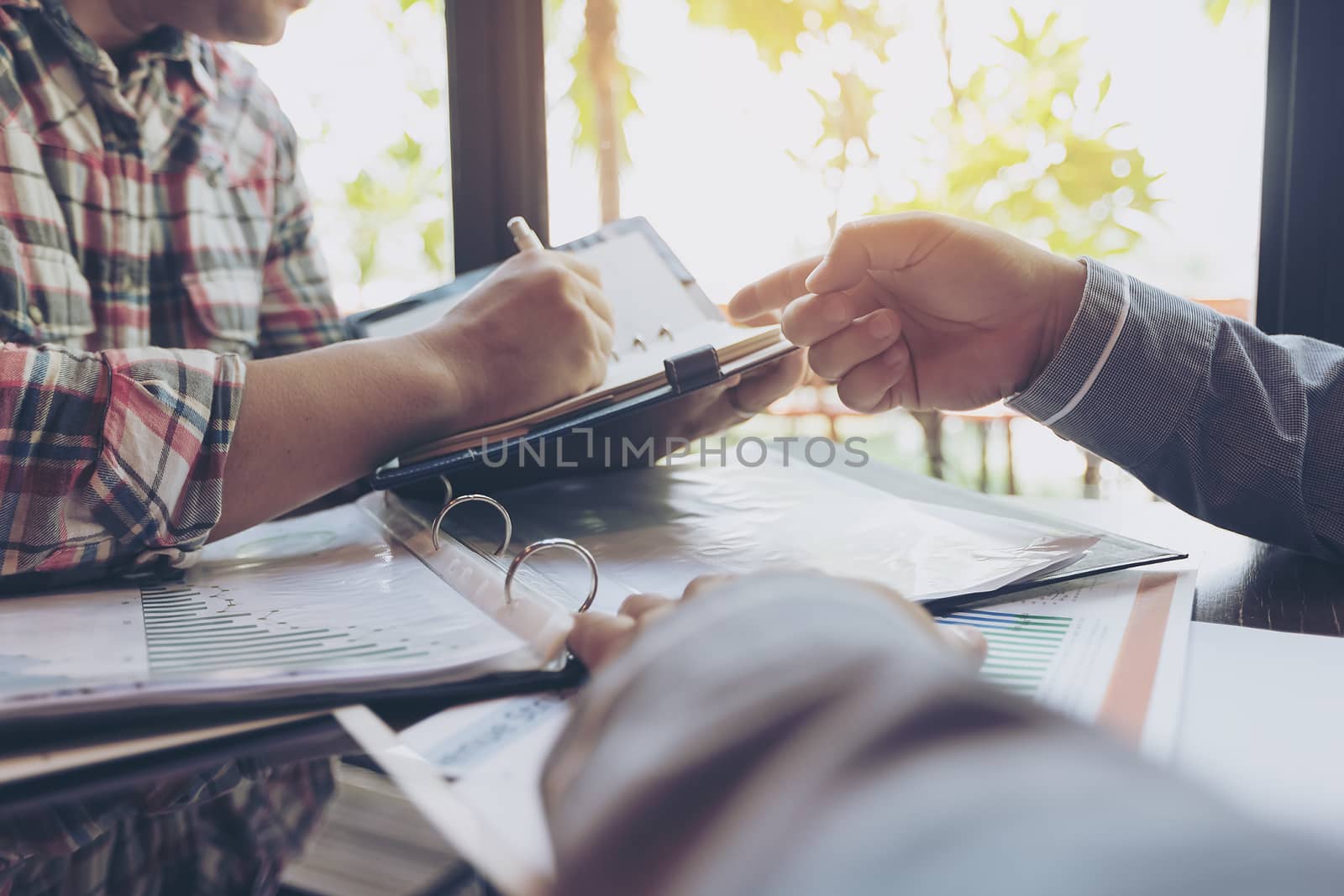 Close up hands of working process. Business negotiations. A concept of teamwork.