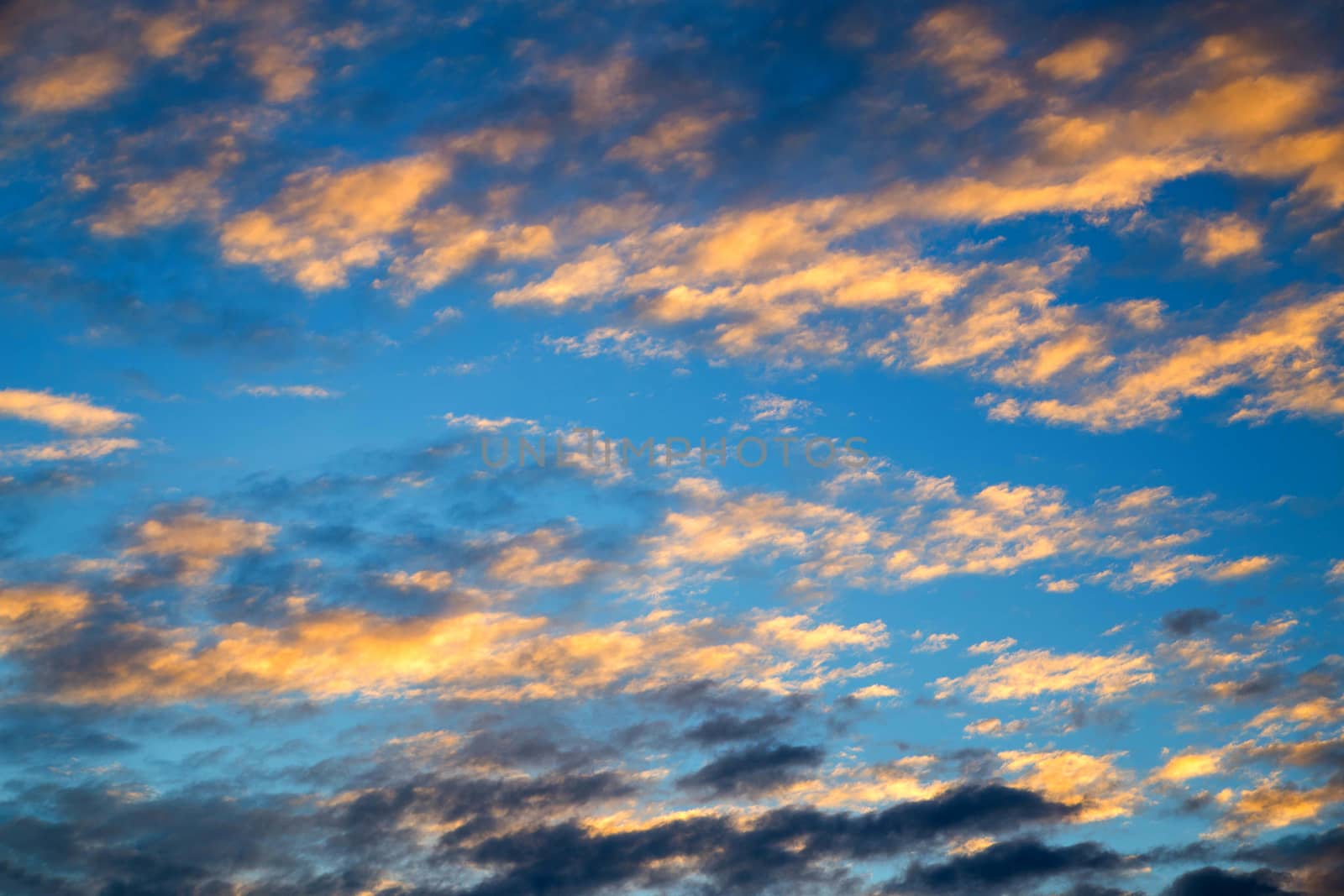 Blue sky with white clouds And the light of the sunset.