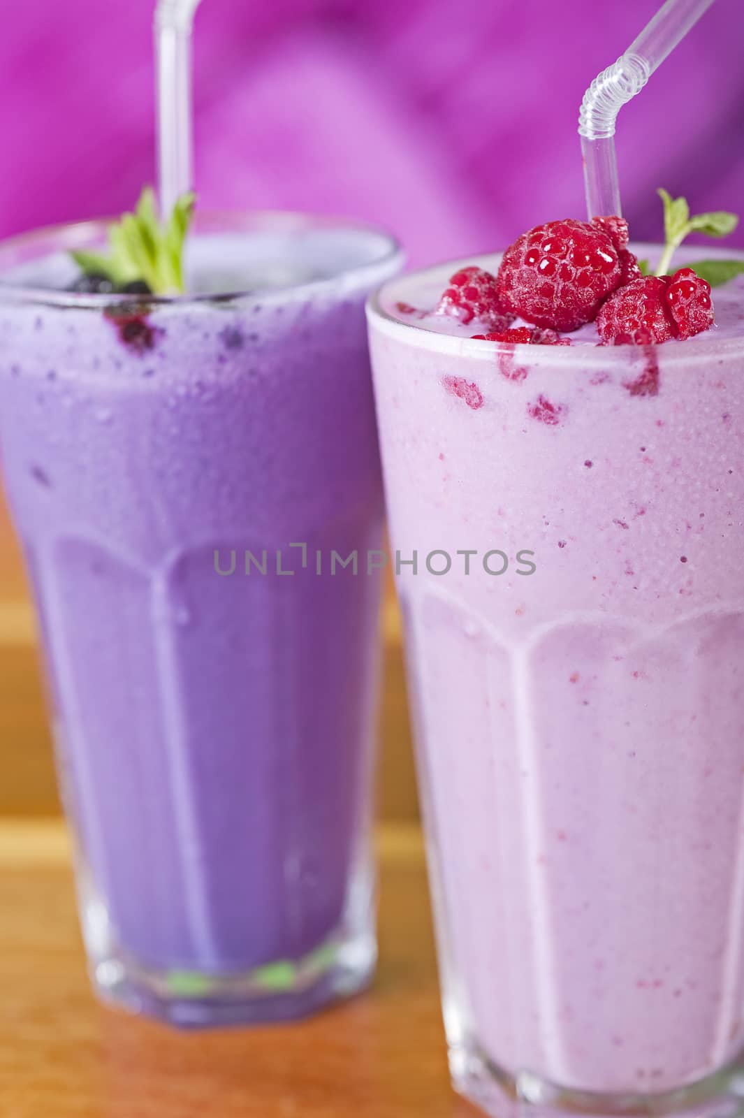 Blueberry and a raspberry fresh fruit fruit smoothie