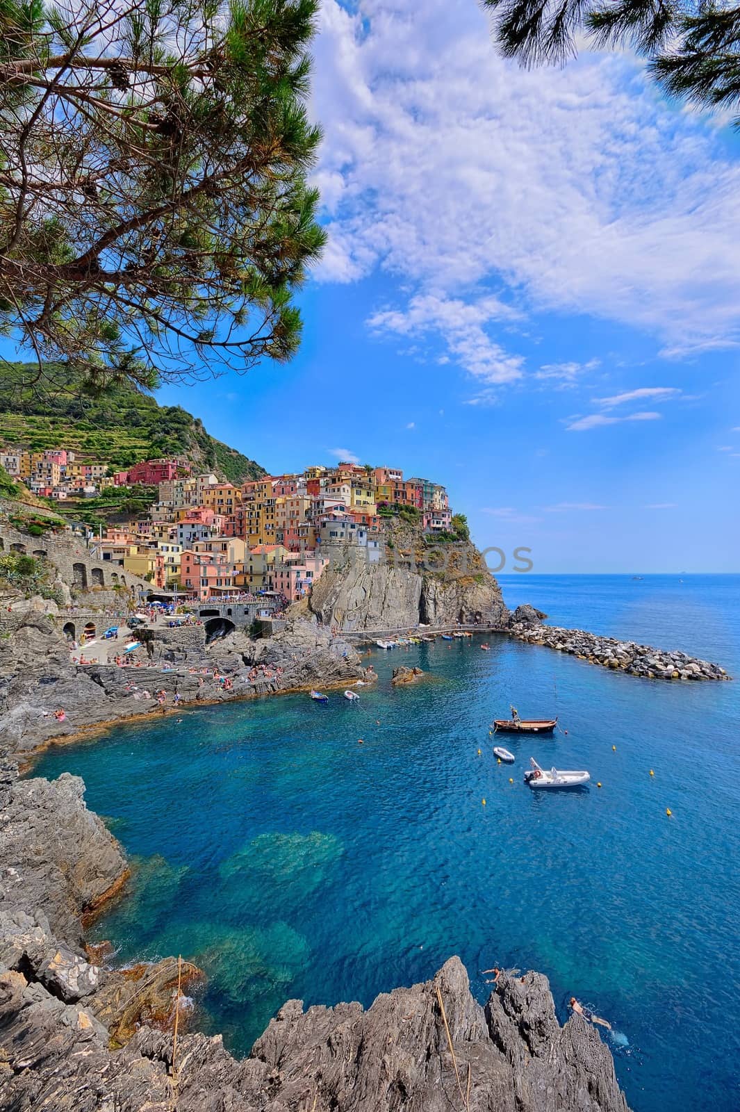 Manarola, Cinque Terre - July 9, 2018:. Manarola is a beautiful small town in the province of La Spezia, Liguria, north of Italy and one of the five Cinque terre travel attractions to tourists.