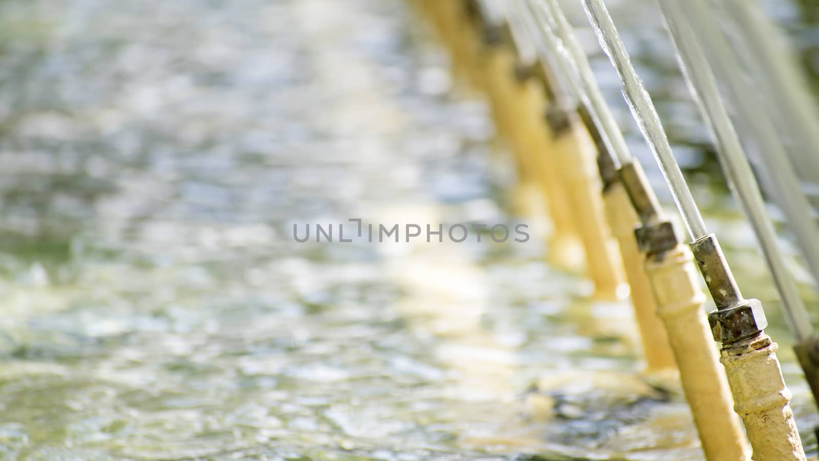 many jets of water of a large fountain in the backlight, multi-colored bokeh, the concept of water and summer, close-up shooting,