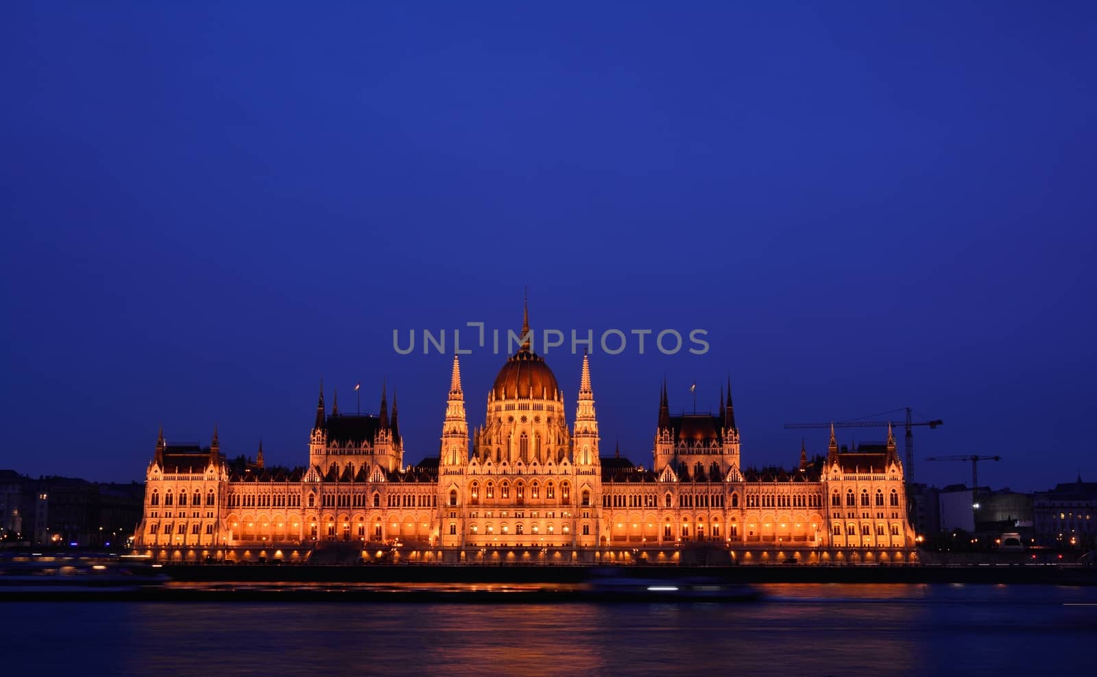 Panorama view of the famous Hungarian Parliament across the river Danube, Budapest.