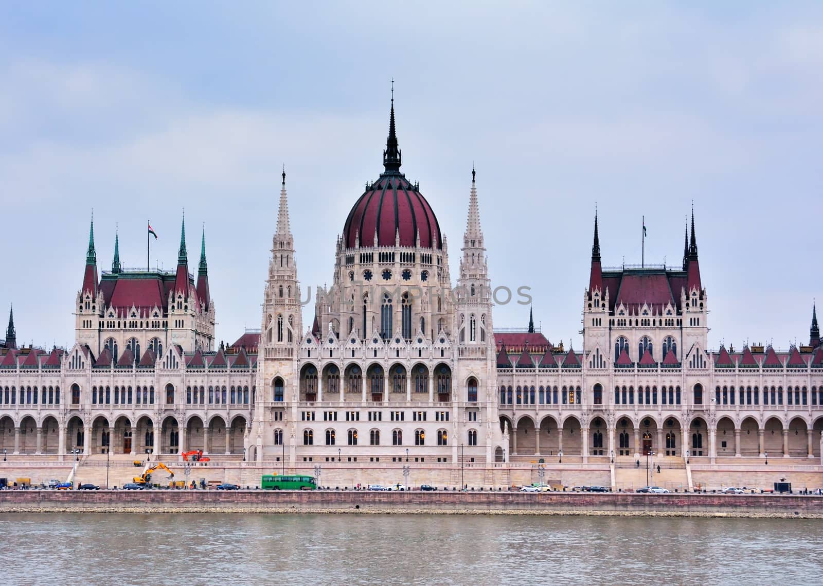 Panorama view of the famous Hungarian Parliament across the river Danube, Budapest.