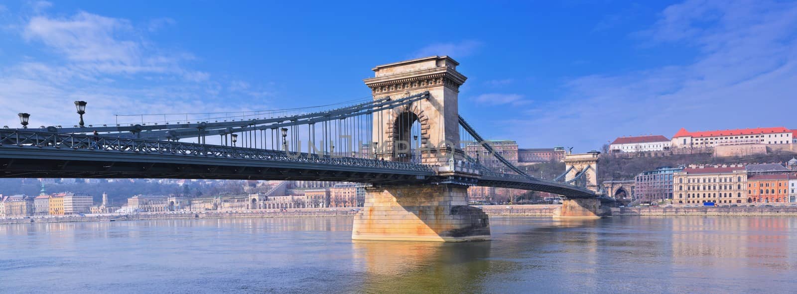 Szechenyi Chain bridge over Danube river, Budapest, Hungary. by CreativePhotoSpain