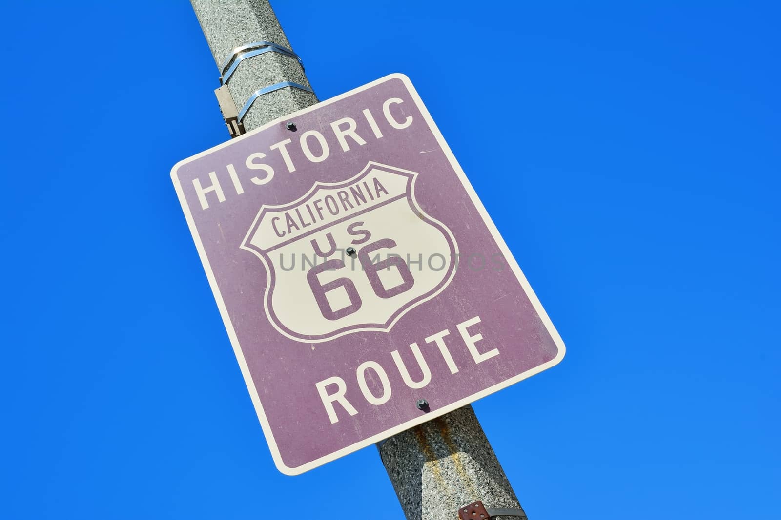 Historic California Route 66 road sign. by CreativePhotoSpain