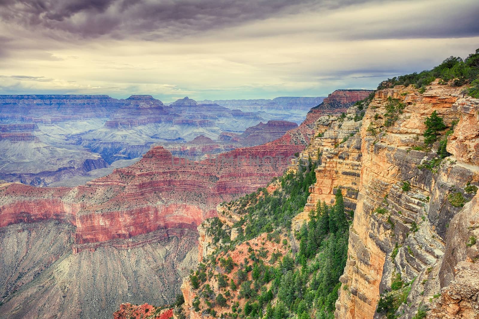 South Rim Grand Canyon before sunset, Arizona, US.