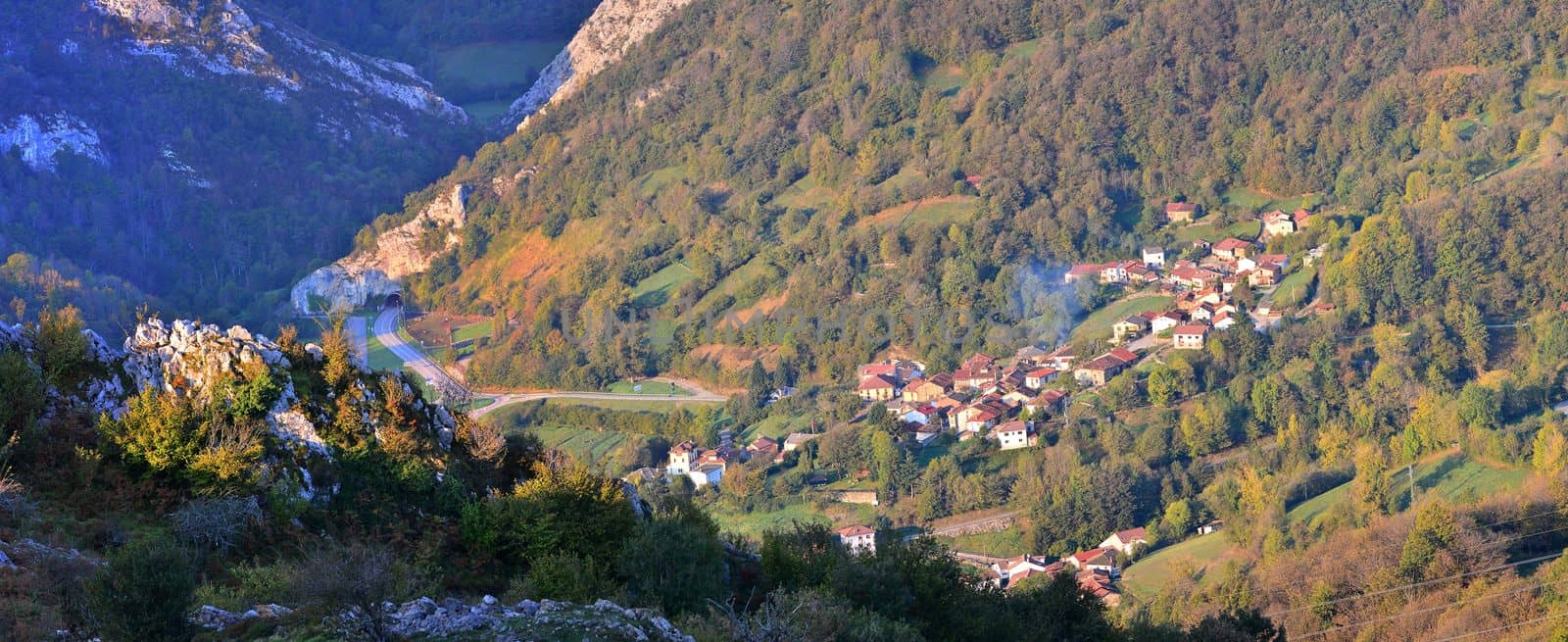 Dawn over the village of Campo de Caso in Asturias. by CreativePhotoSpain