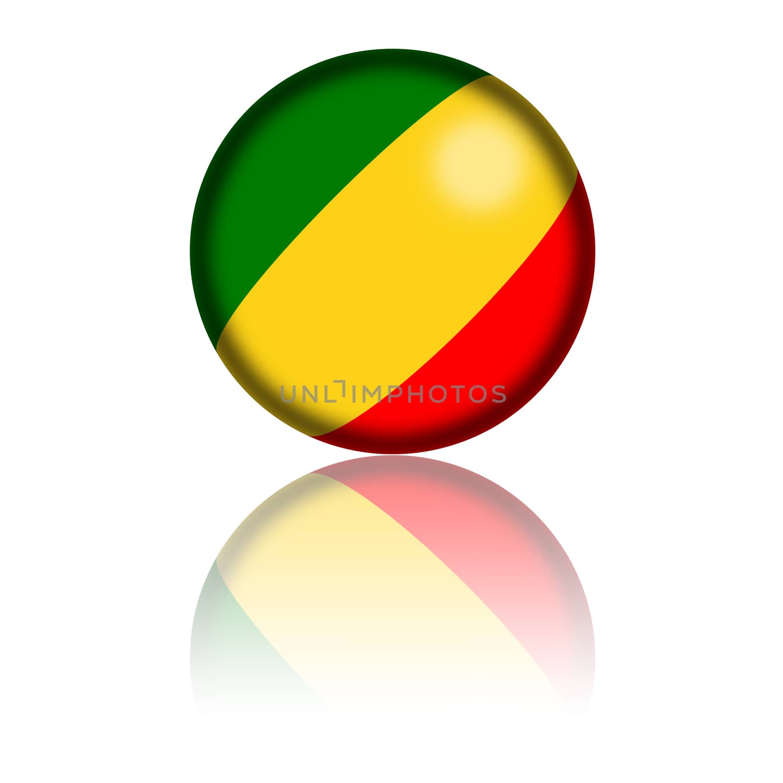 3D sphere or badge of Republic of the Congo flag with reflection at bottom.