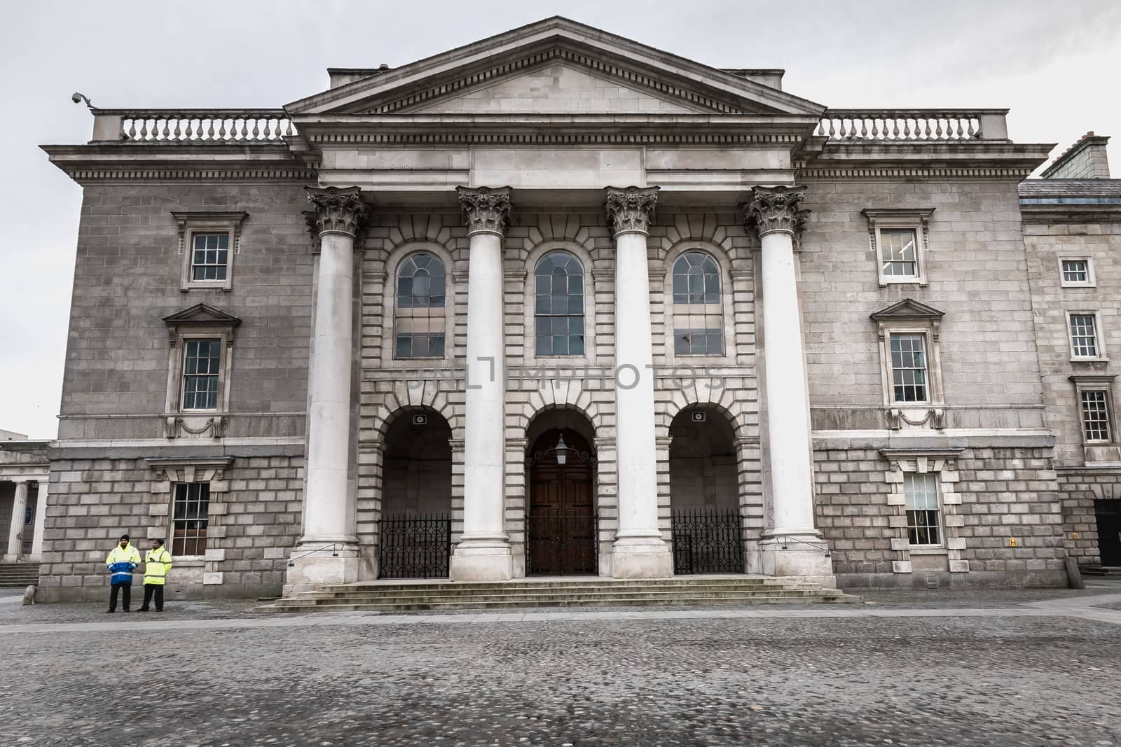 Dublin, Ireland - February 11, 2019: Trinity College architecture detail in downtown on a winter day