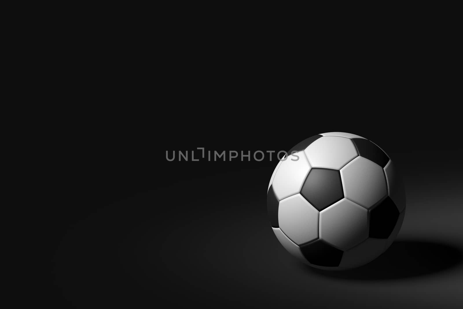 3D rendering of soccer ball on black background.