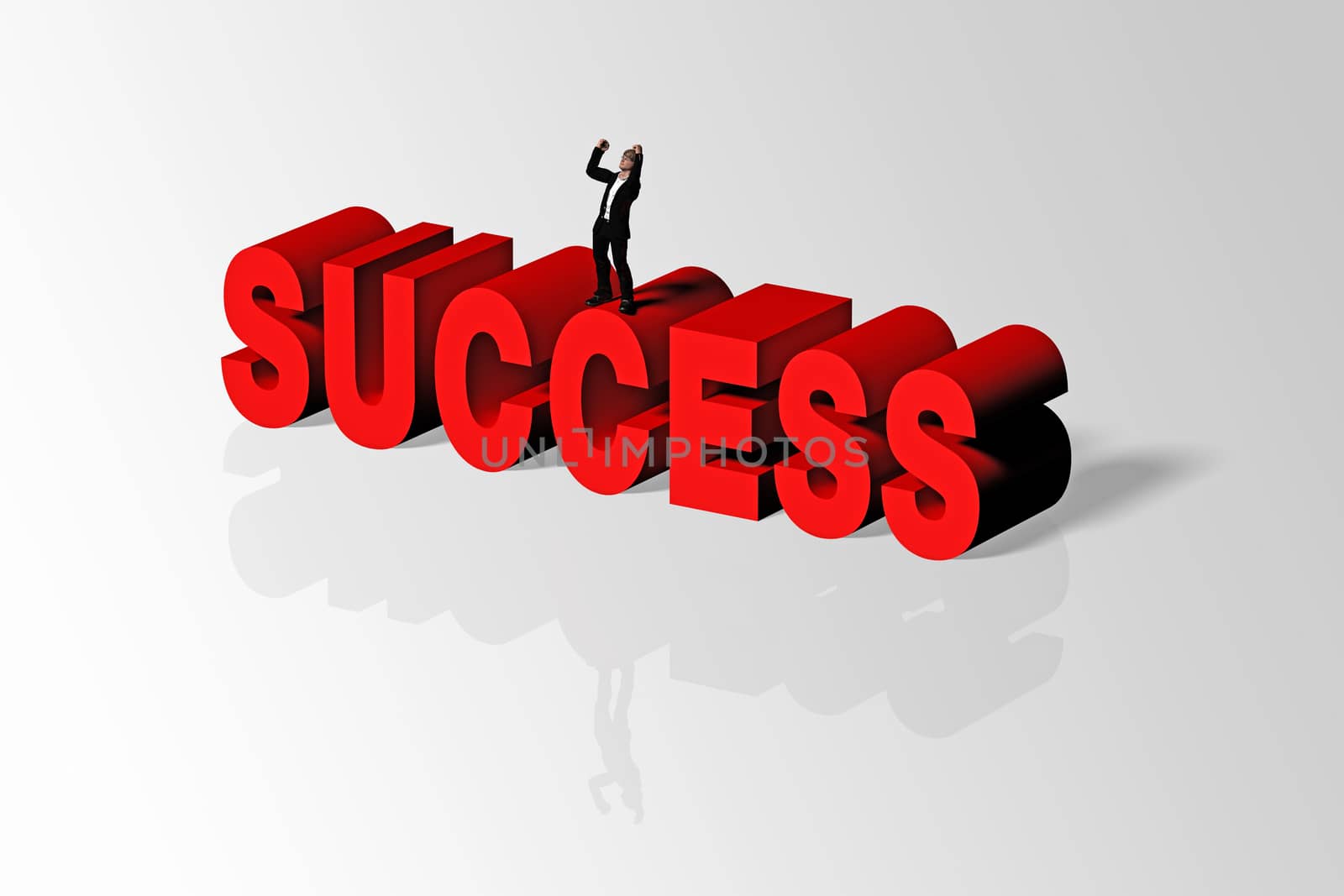 Success word and person conveying business concept of success, 3D rendering.