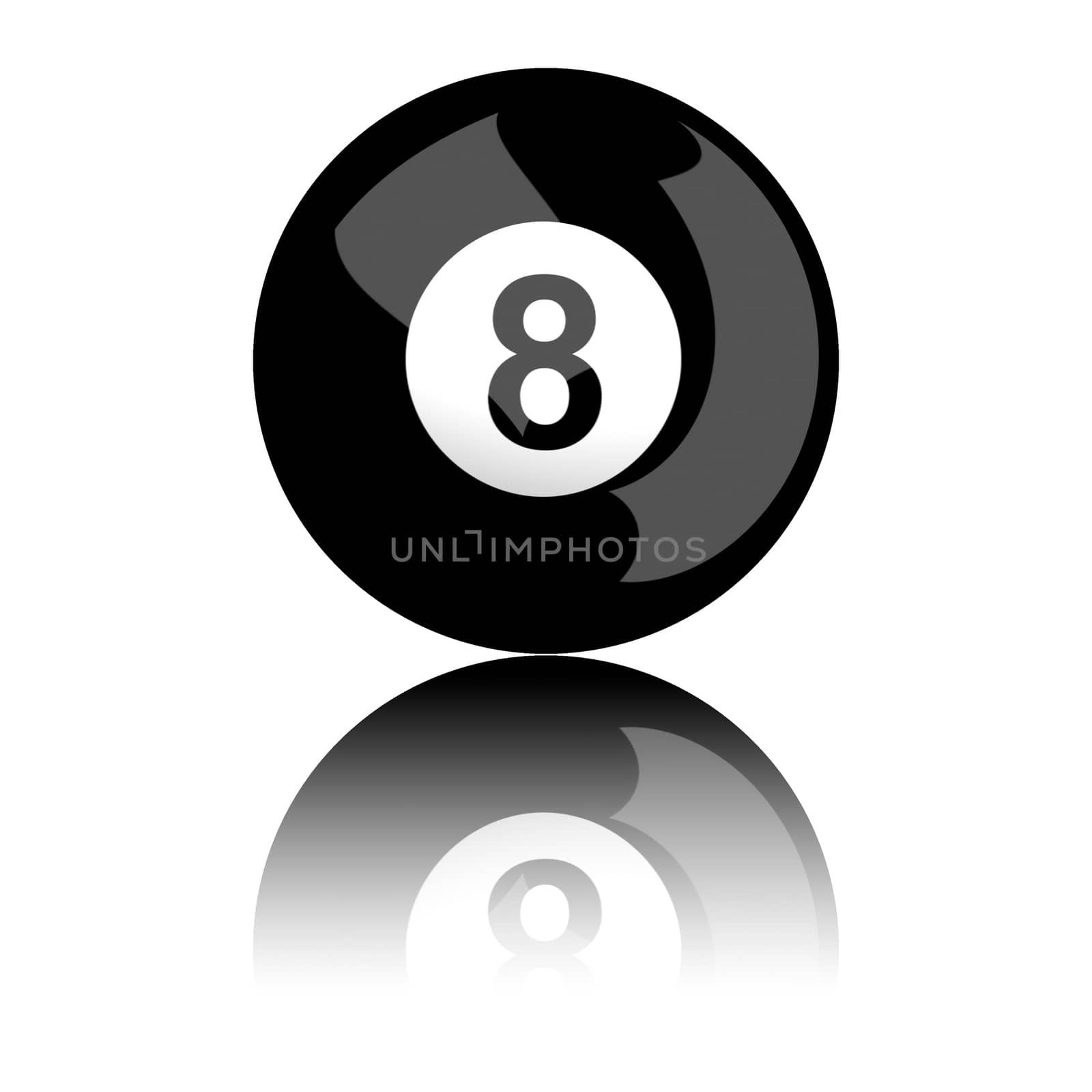 3D rendering pool ball or billiard ball number 8 isolated on white.