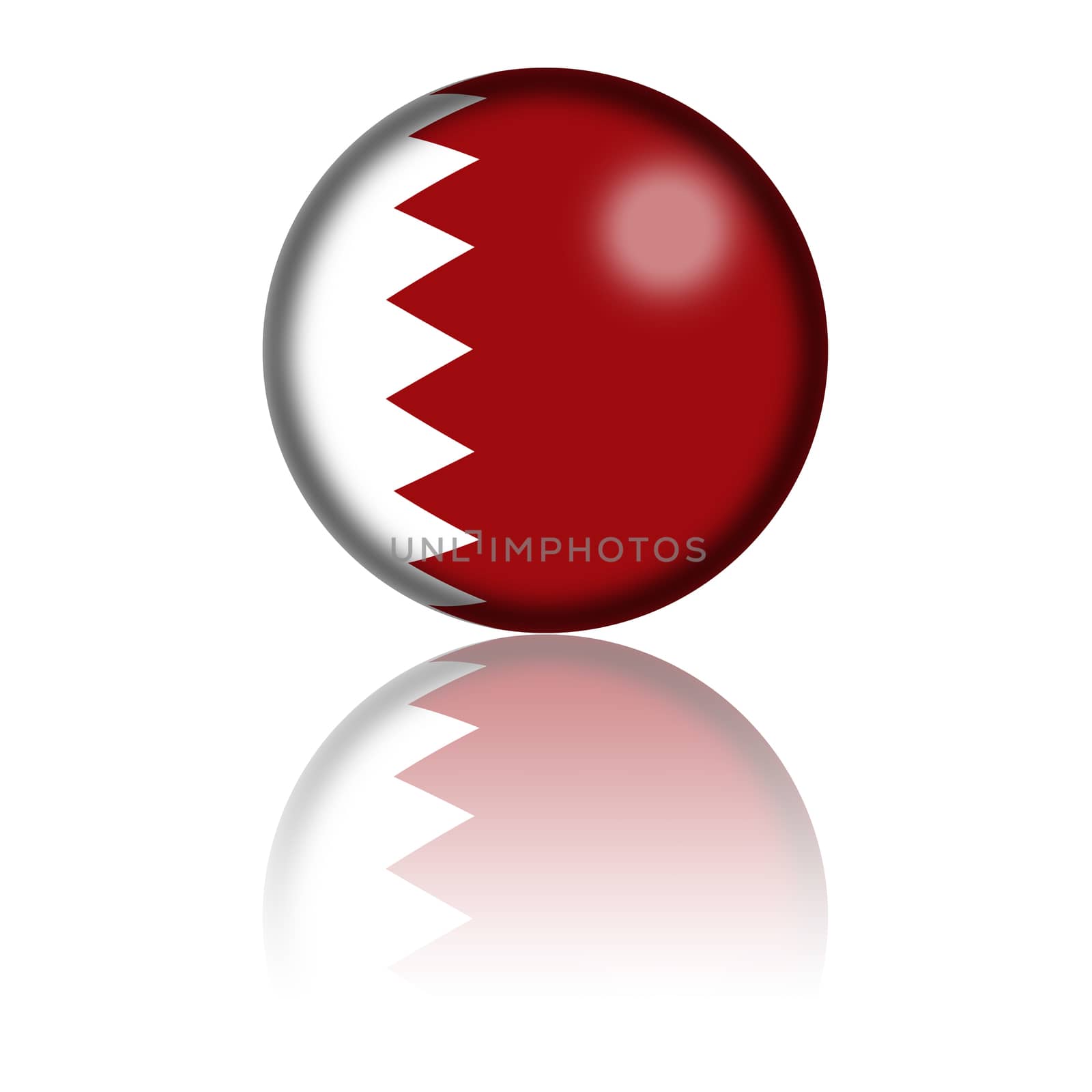 Sphere of Qatar flag with reflection at bottom.
