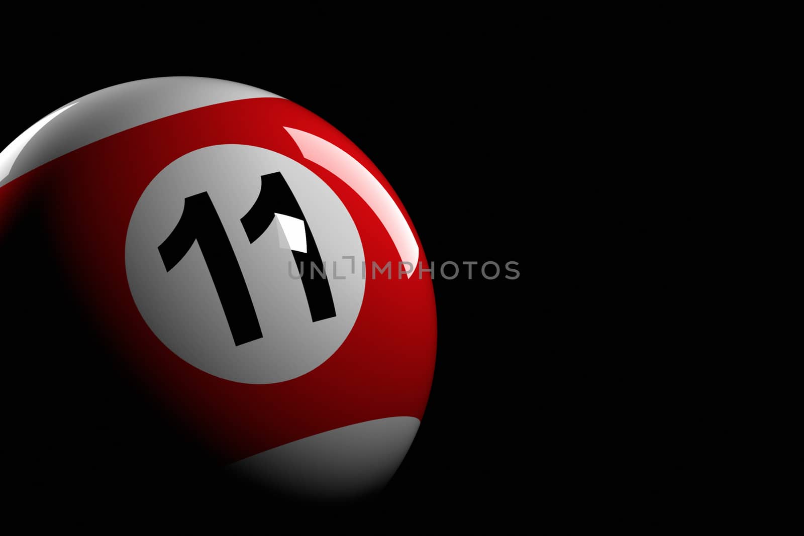 3D rendering of pool ball number 11.
